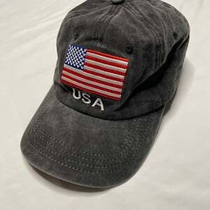 USA American Flag Embroidered Dad Hat Gray Strapback 100% Cotton